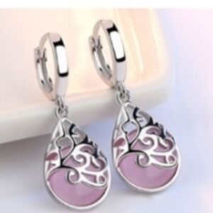 Elegant Silver and Pink Teardrop Earrings